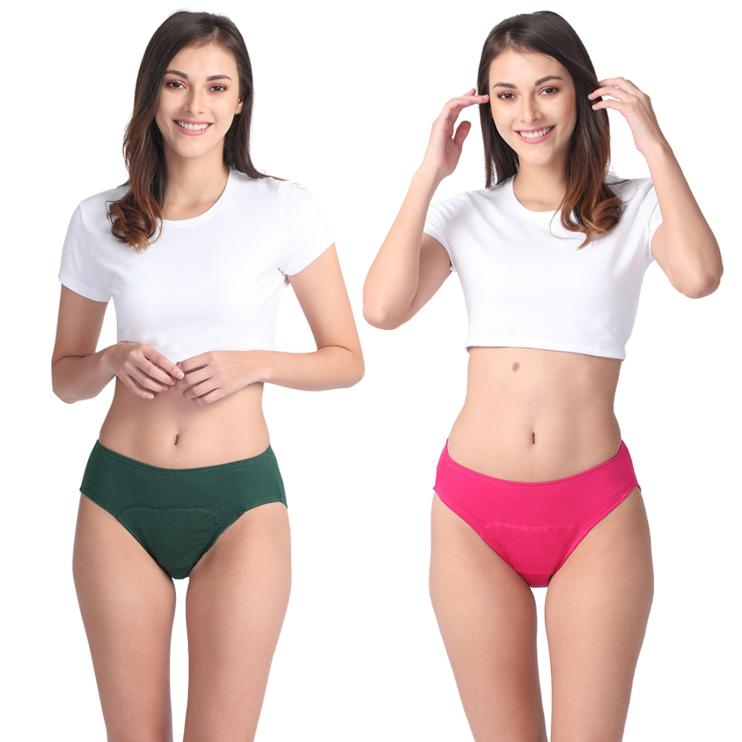 Period Panty Hipster For Women Green & Dark Pink