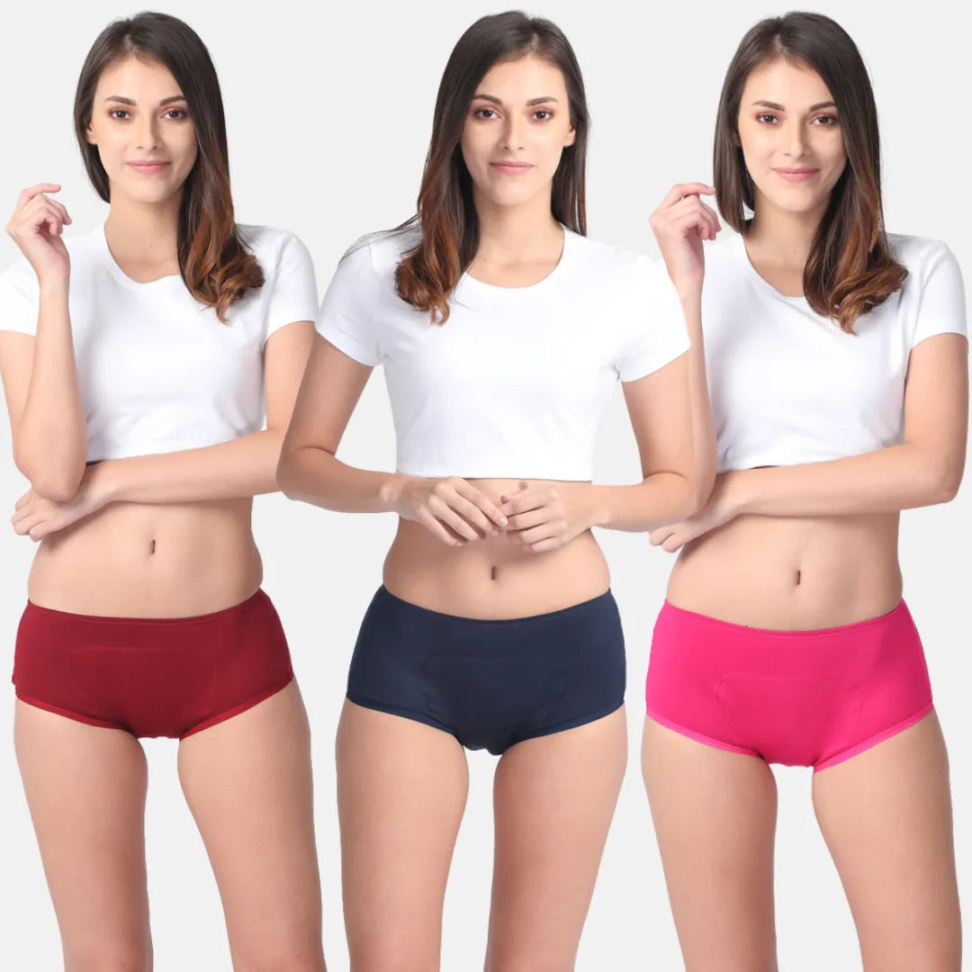 Period Panties For Heavy Flow Maroon, Navy Blue & Dark Pink