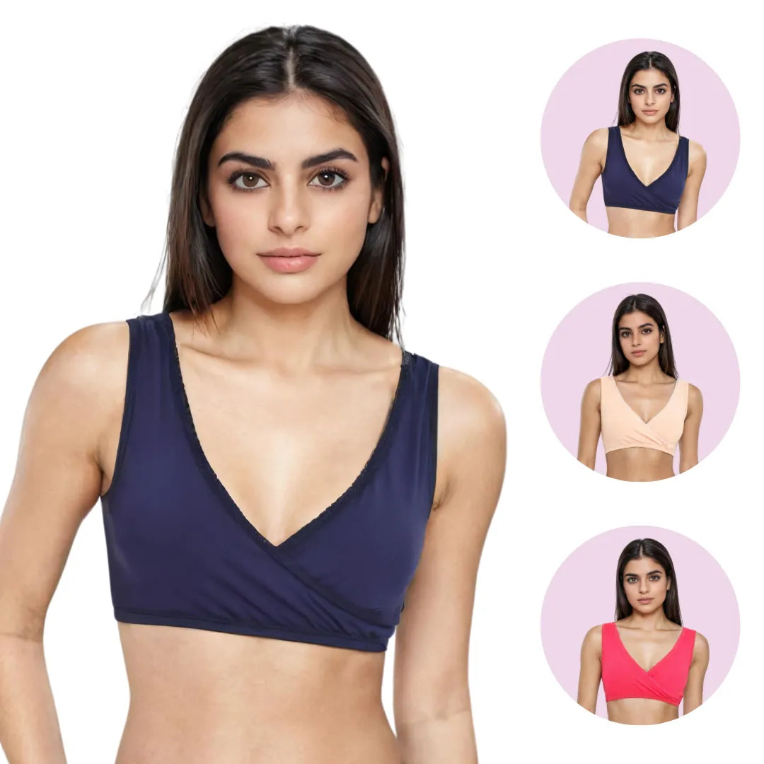 Plunge Bra For Women Navy Blue, Skin & Dark Pink