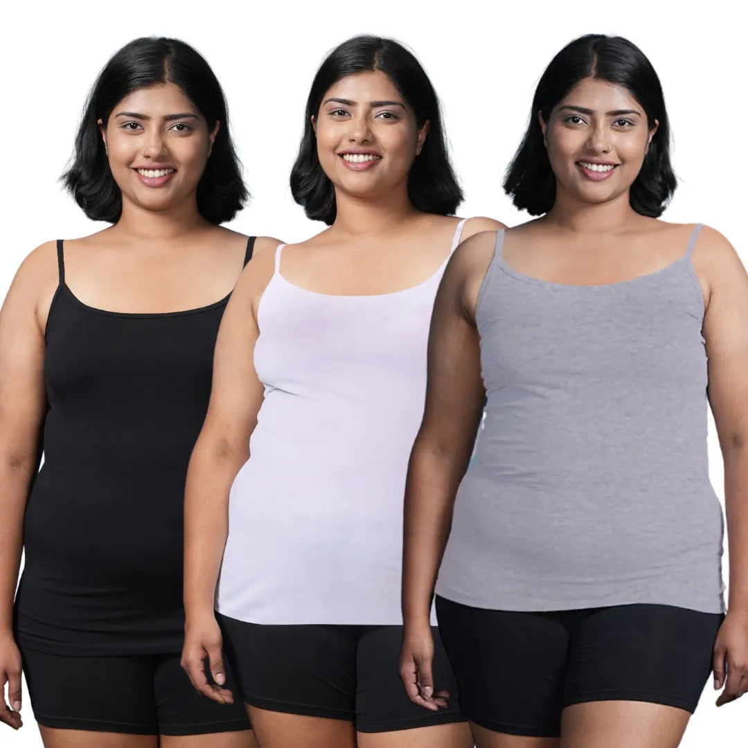 Plus Size Adjustable Strap Camisole Black, White & Grey