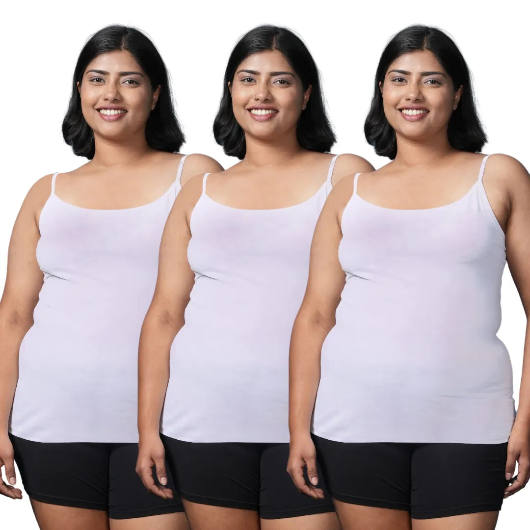 Plus Size Camisoles With Adjustable Straps White Pack Of 3