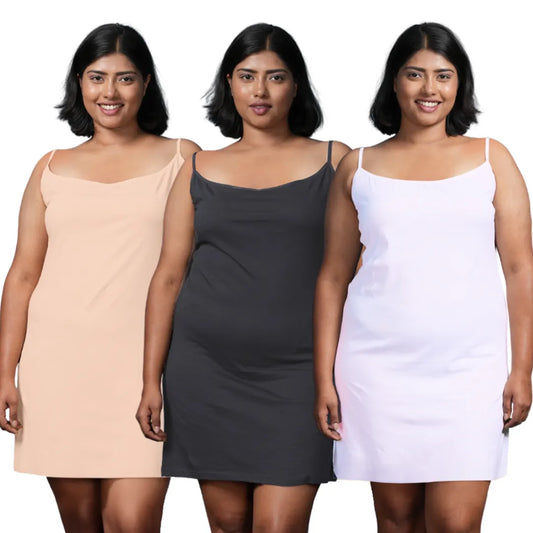 Plus Size Inner Slip For Kurti/Kurta | Adjustable Straps | Side Slits For Easy Movement | Pack Of 3