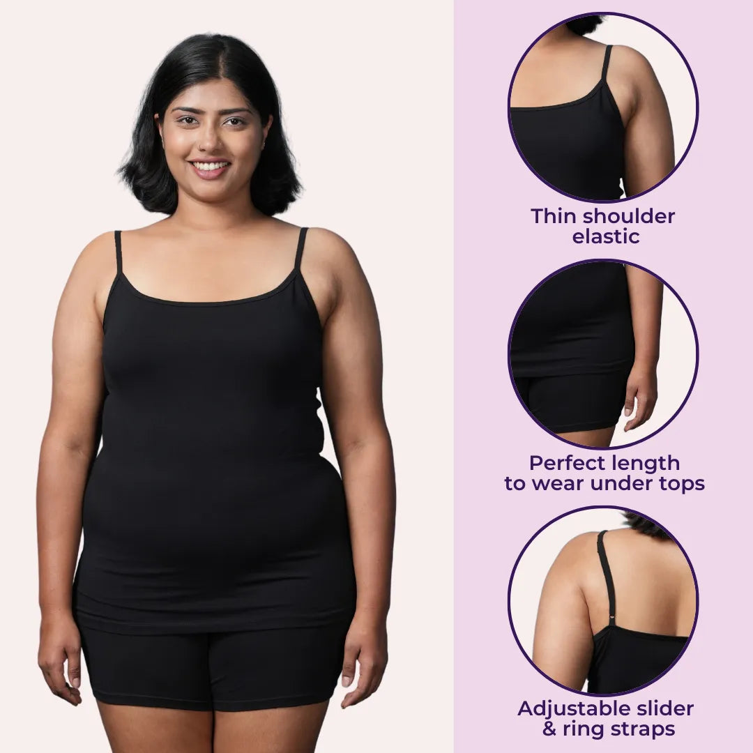 Plus Size Adjustable Strap Camisole Black & Grey