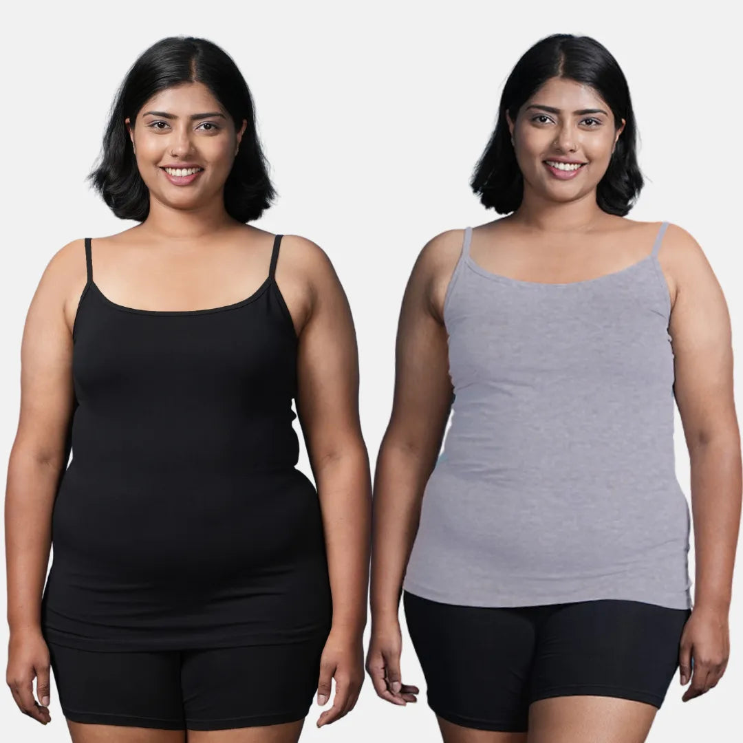 Plus Size Adjustable Strap Camisole Black & Grey