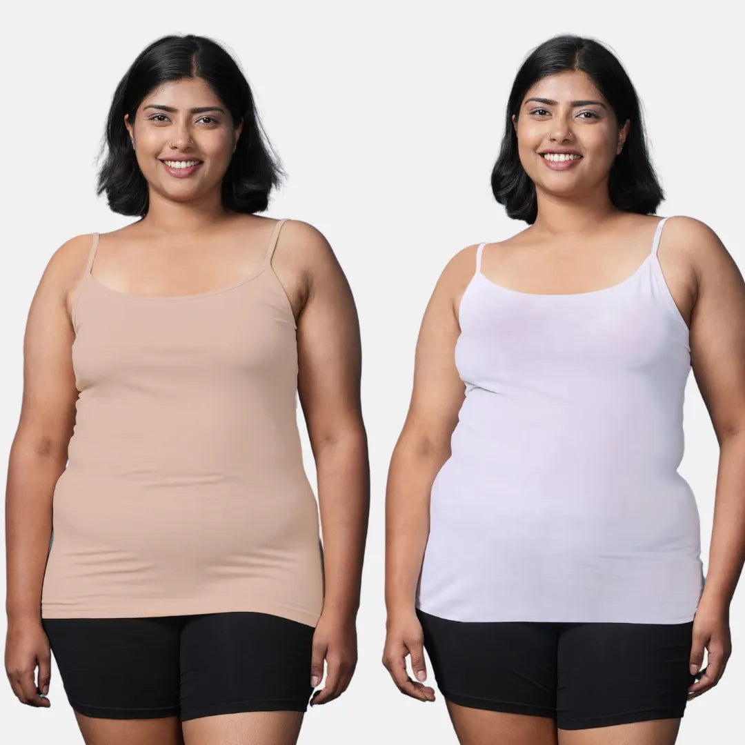 Plus Size Adjustable Strap Camisole White & Skin