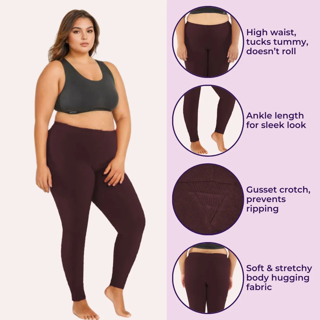 Plus Size Ankle Length Leggings - Brown