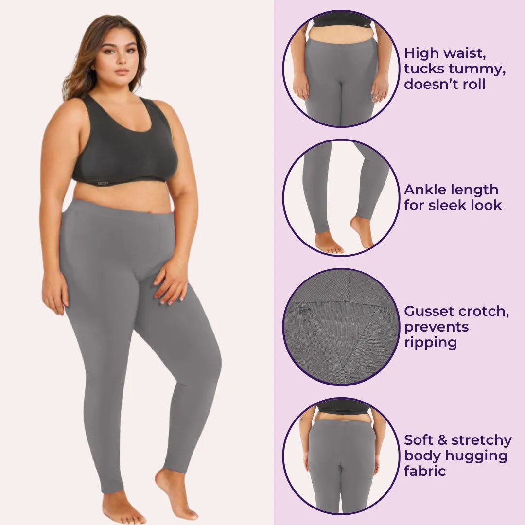 Plus Size Ankle Length Leggings - Grey