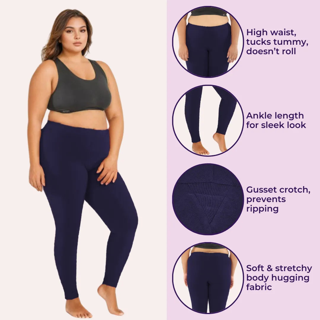 Plus Size Ankle Length Leggings - Navy Blue