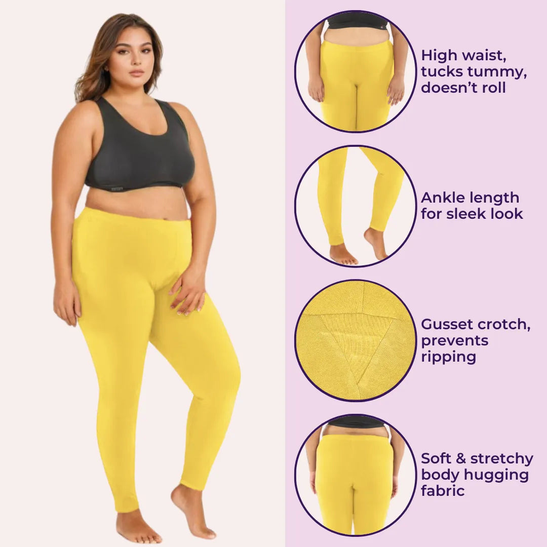 Plus Size Ankle Length Leggings - Yellow
