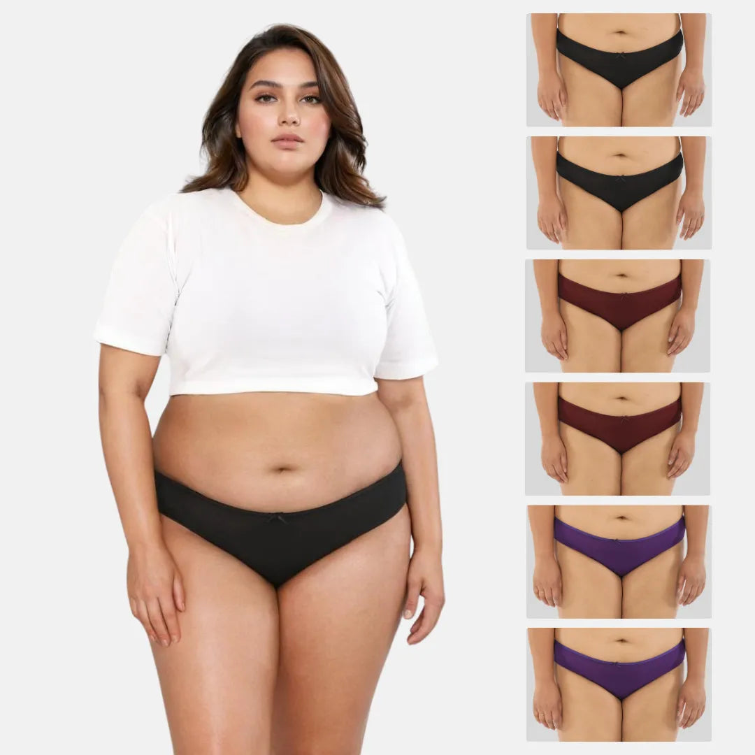 Plus Size Bikini Panties - Black,Wine & Magenta