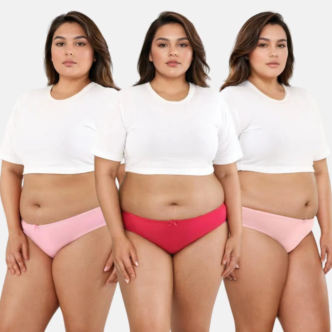 Plus Size Bikini Panties - Dark Pink,Light Pink,Peach