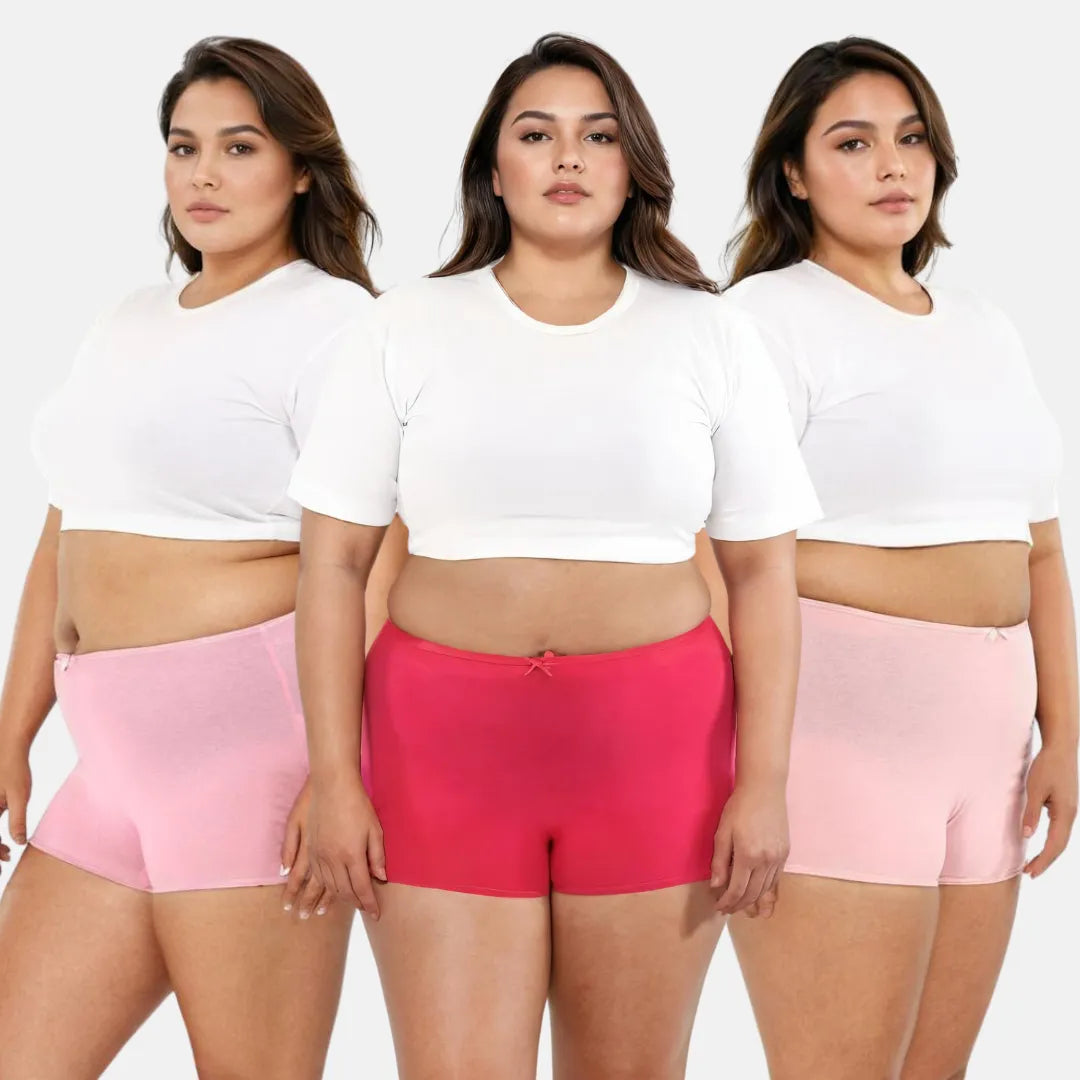 Plus Size Boyshort Panties Cotton - Dark Pink,Light Pink & Peach