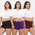 Plus Size Boyshorts For Women - Black,Wine & Magenta