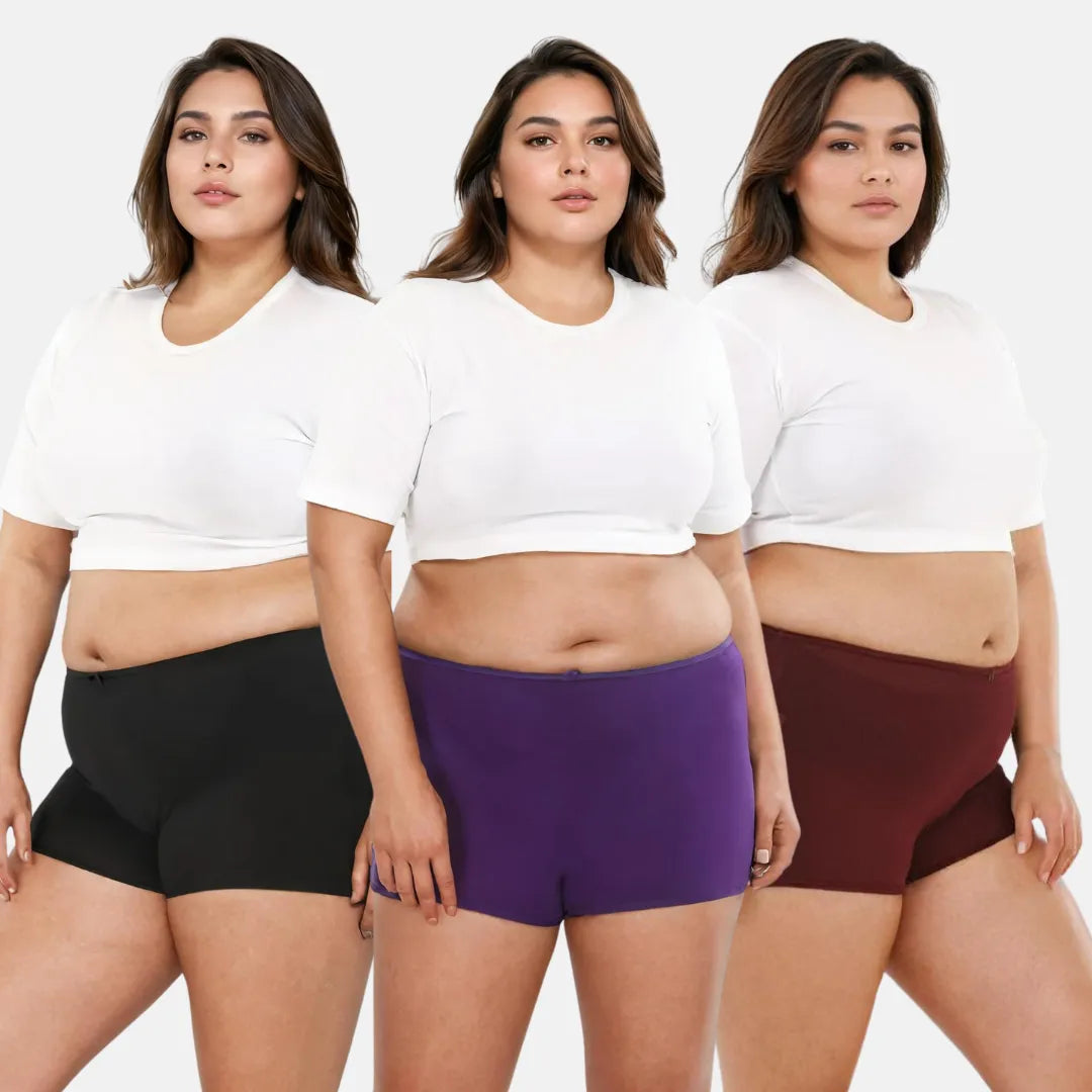 Plus Size Boyshorts For Women - Black,Wine & Magenta