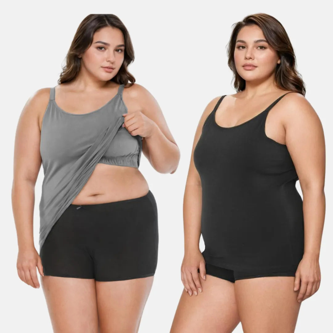 Plus Size Built In Bra Camisole Steel Grey & Black