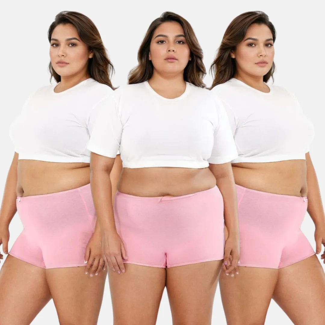 Plus Size Cotton Boyshort Underwear - Light Pink