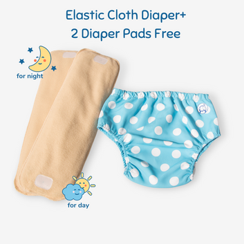 Fabric Diaper | Polka Love | Elastic Waist | Pull Up/Underwear Style| With 2 Diaper Pads Free