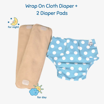 Cloth Diaper | Polka Love | Velcro Closure | Wrap On Style | With 2 Diaper Pads Free