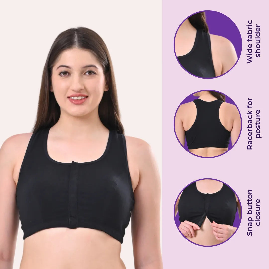 Post Surgery Front Closure Bra Black