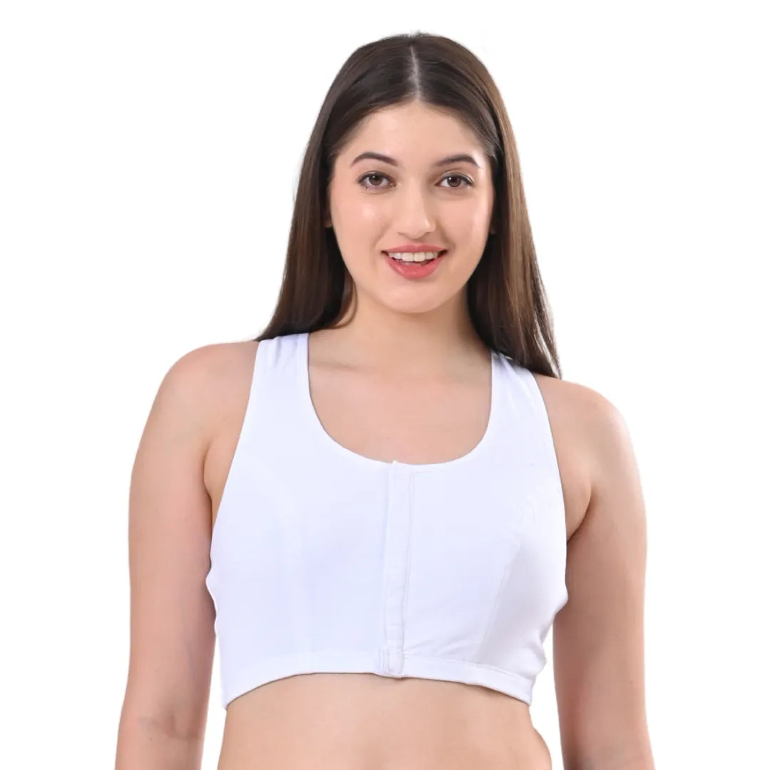 Post Surgical Bra Front Closure White