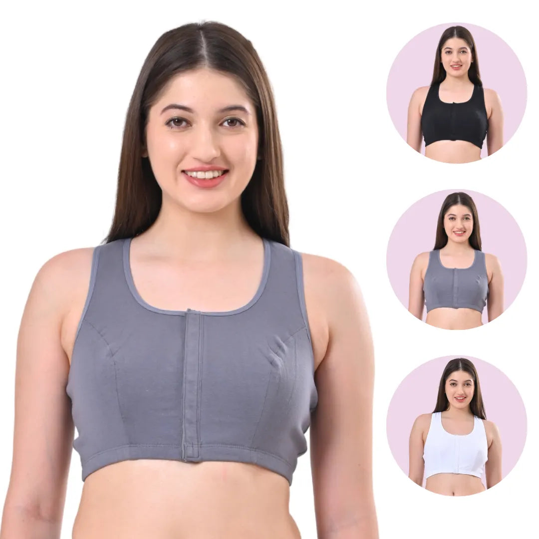 Post Mastectomy Bras Black, Steel Grey & White