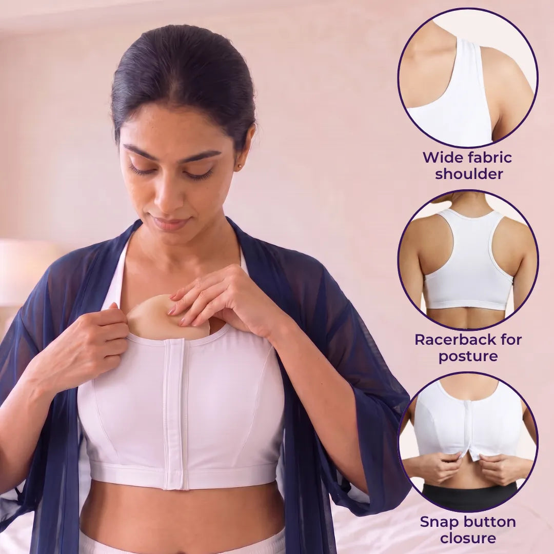 Post Surgery Bra | Front Open | Non Padded | Non Wired | Racerback | High Back Rise