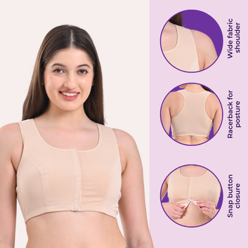 Post Surgery Bra | Front Open | Non Padded | Non Wired | Racerback | Pack Of 2