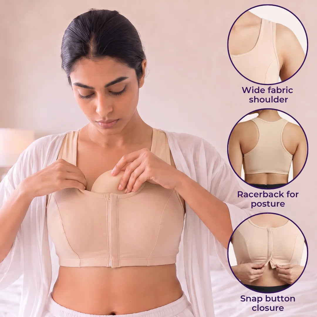 Post Surgery Bra | Front Open | Non Padded | Non Wired | Racerback | High Back Rise | Pack Of 2