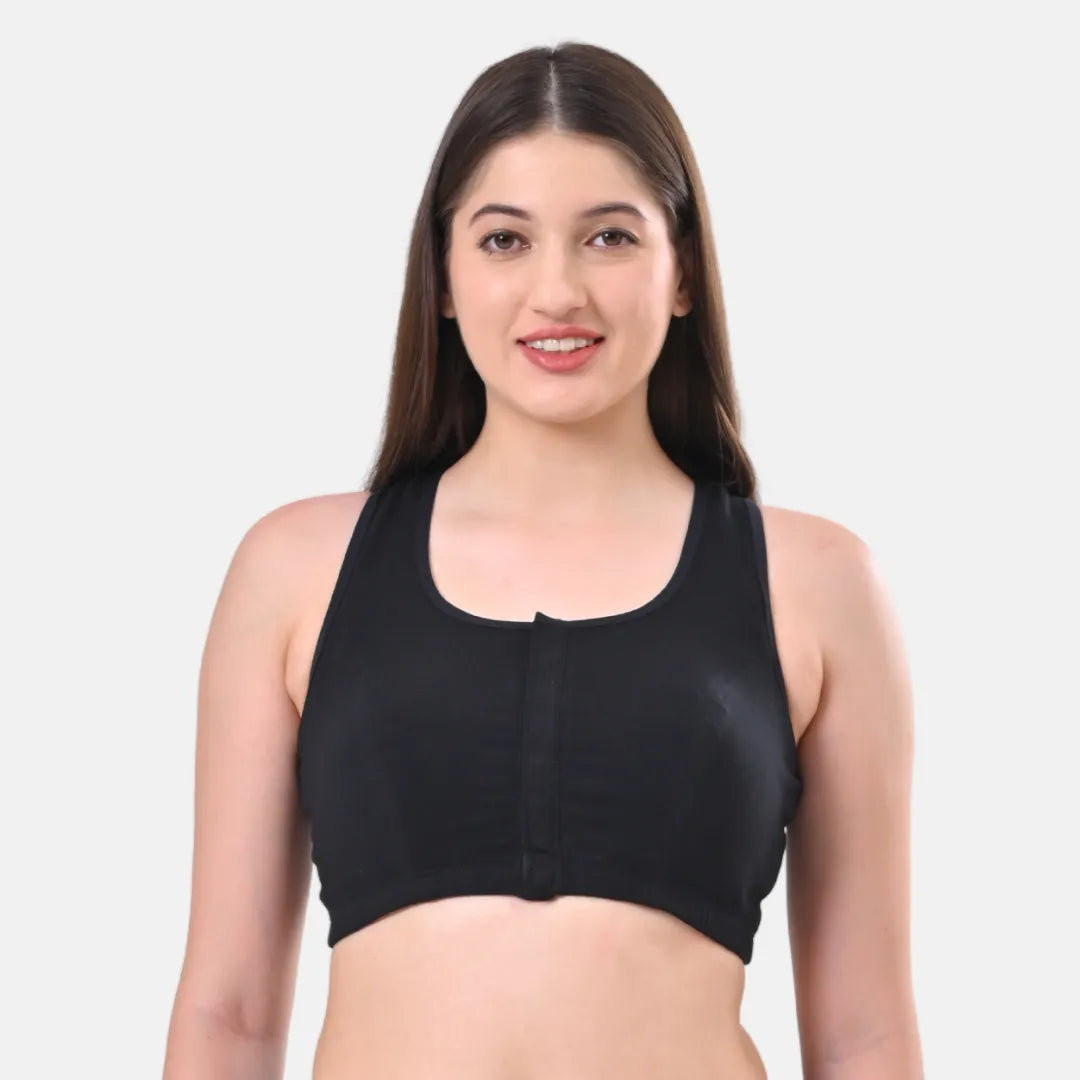 Post Surgery Front Closure Bra Black