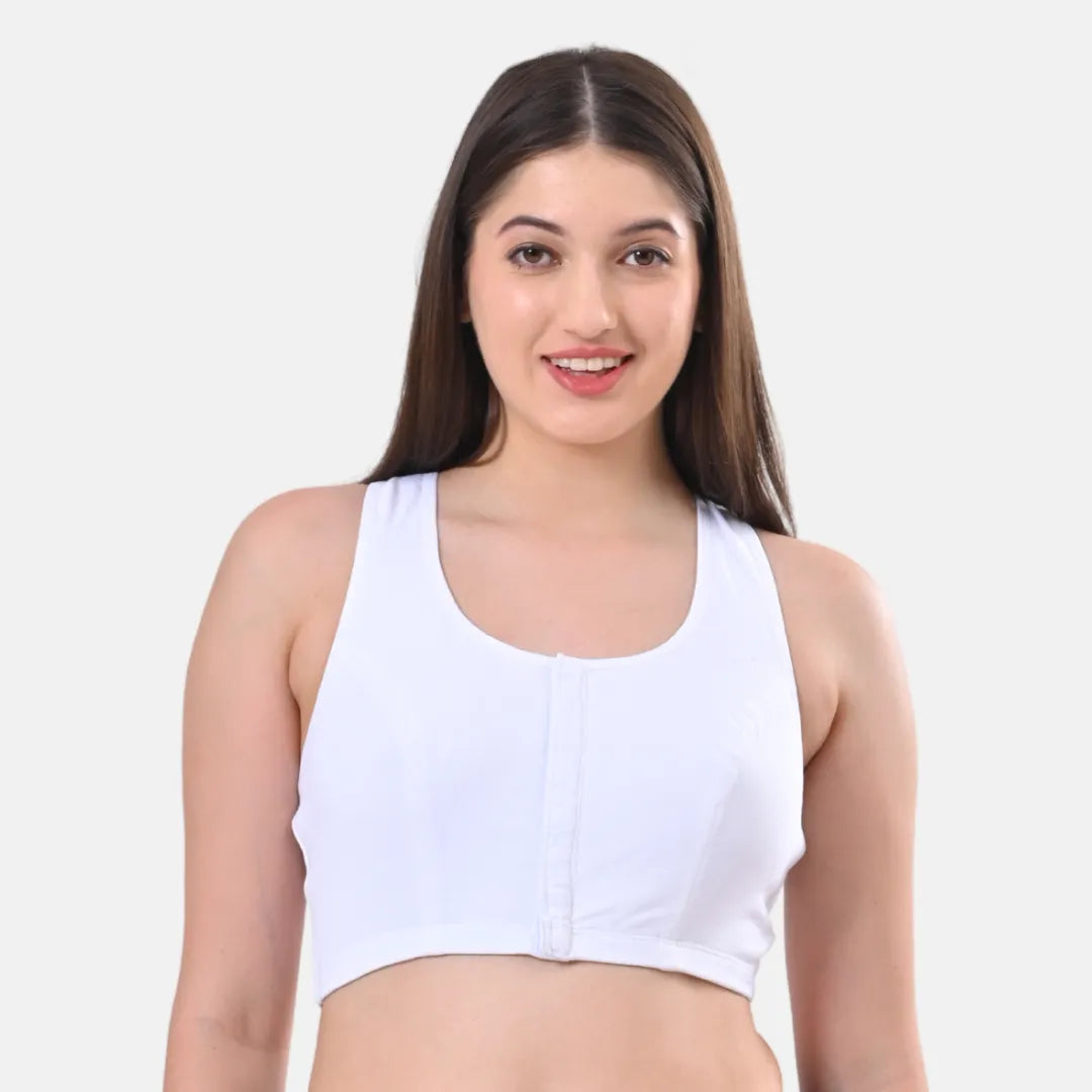Post Surgical Bra Front Closure White