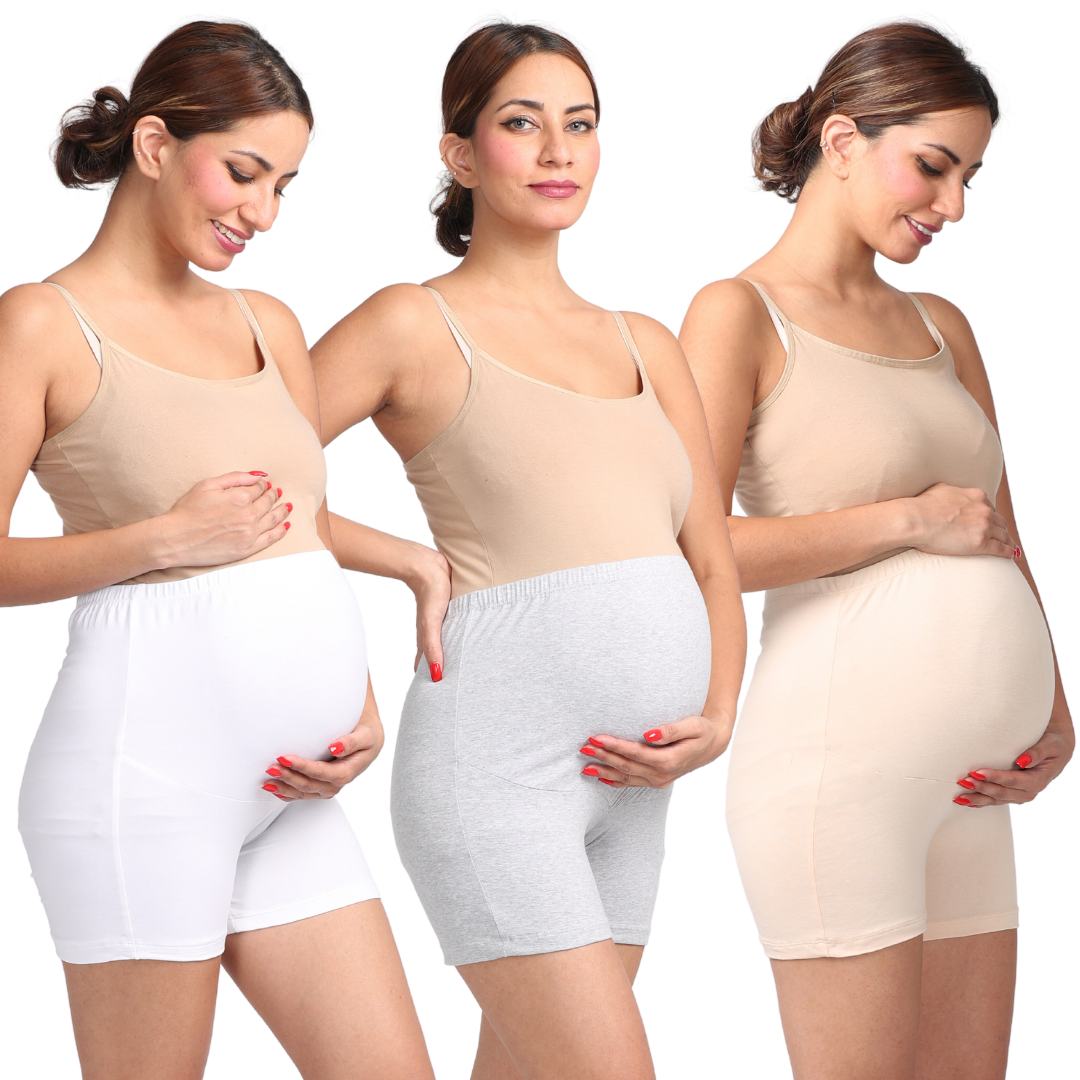 Pregnancy Shorts For Women White, Grey & Skin