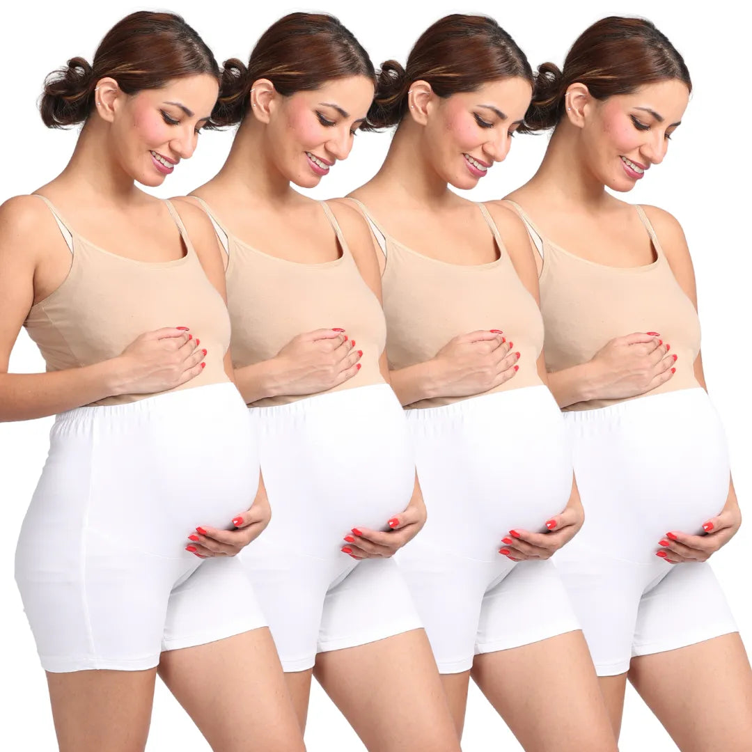 Pregnancy Shorts For Women White Pack Of 4