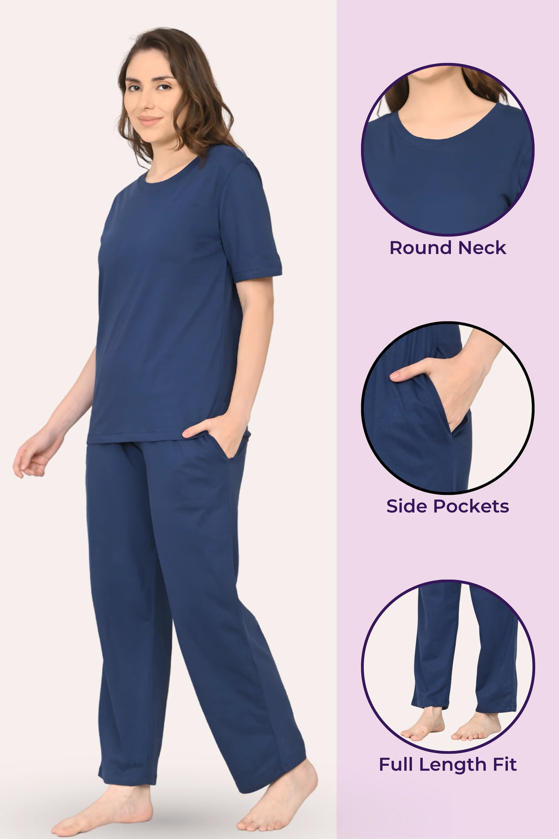 Woman wearing a airforce navy pajama set