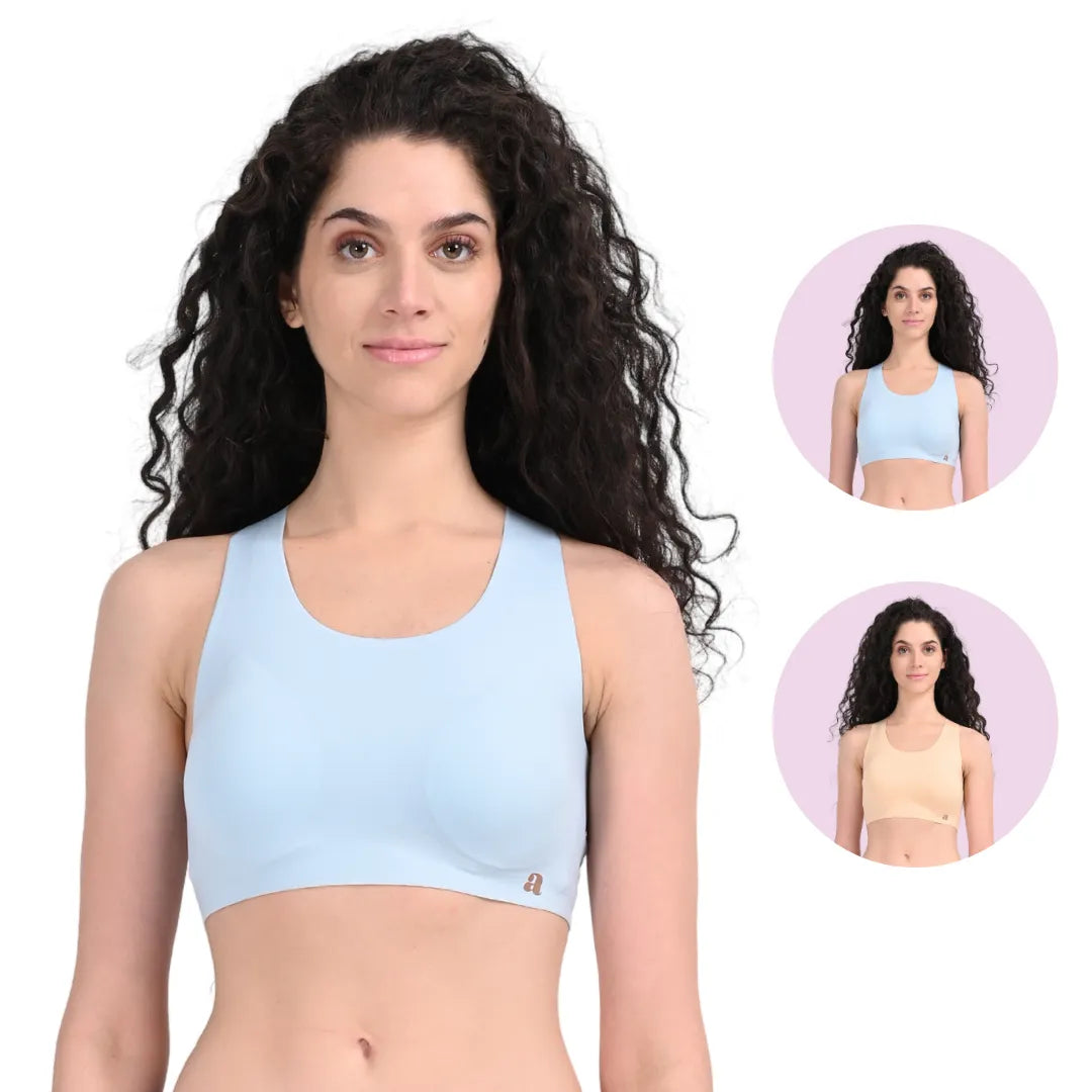 Seamless Sports Bra Blue Haze & Maple Sugar