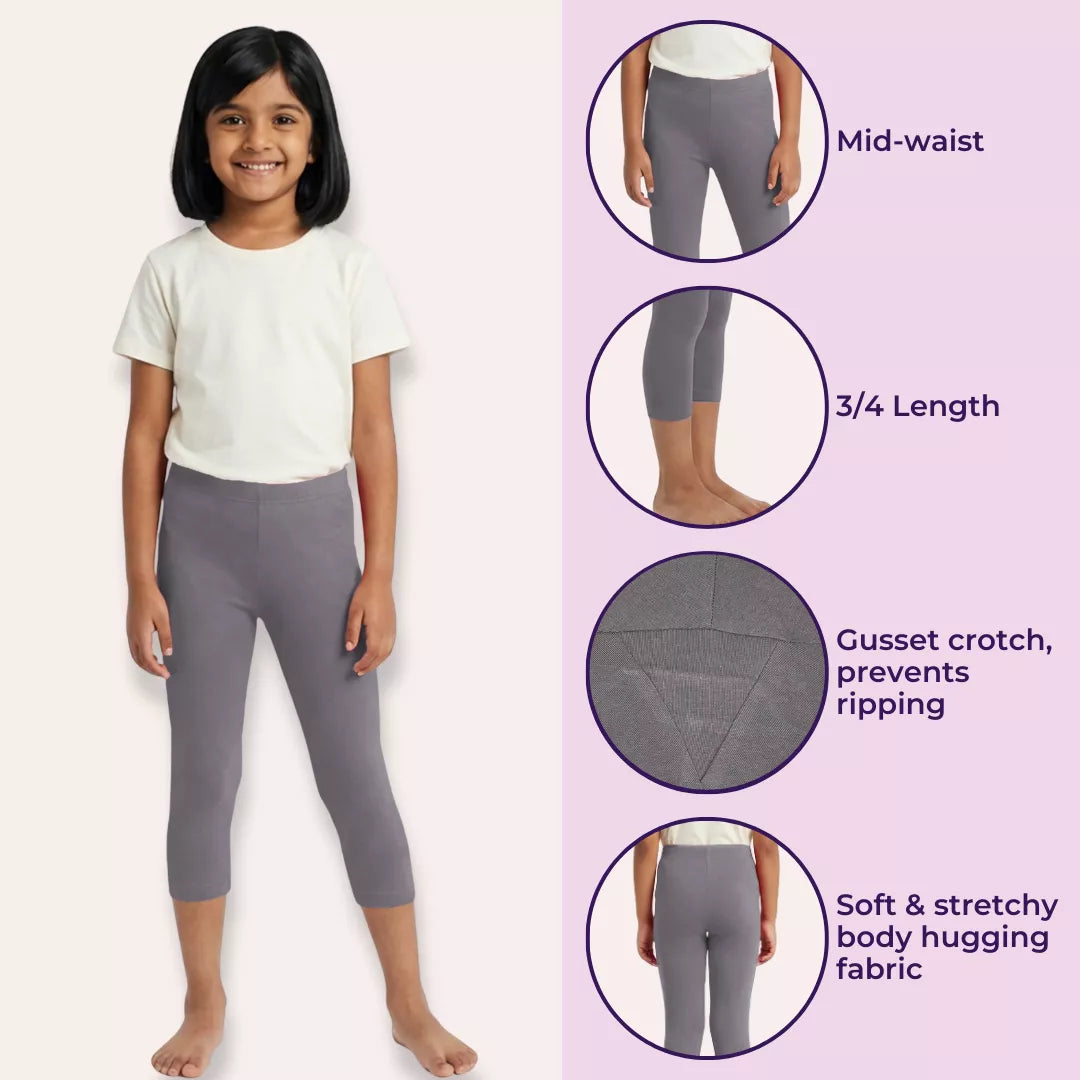 Short Leggings For Girls  Features Grey