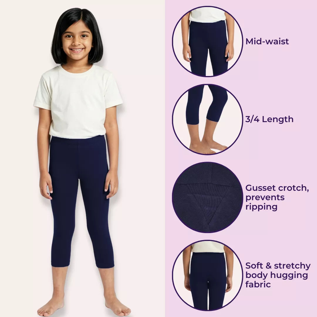 3/4 Length Leggings For Girls Navy Blue