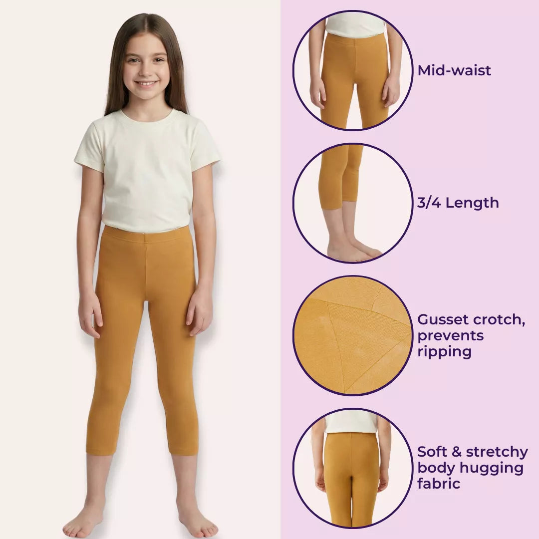 3/4 Length Leggings For Teens-Caramel