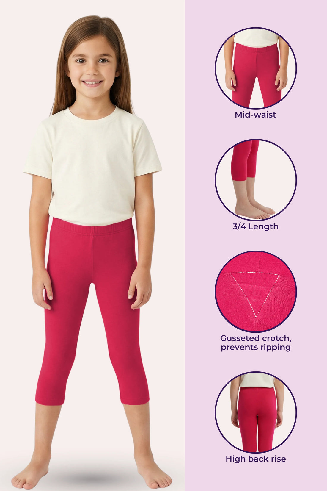 Teen Cropped Leggings | Mid Waist | 3/4 Length | Cotton–Elastane Blend | Non-See-Through | Gusset Crotch to Prevent Ripping