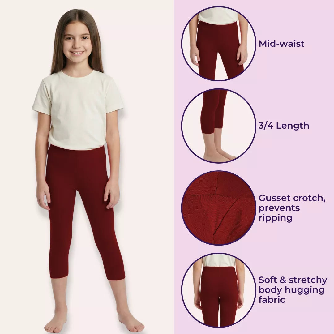 Short Leggings For Teens Features-Maroon