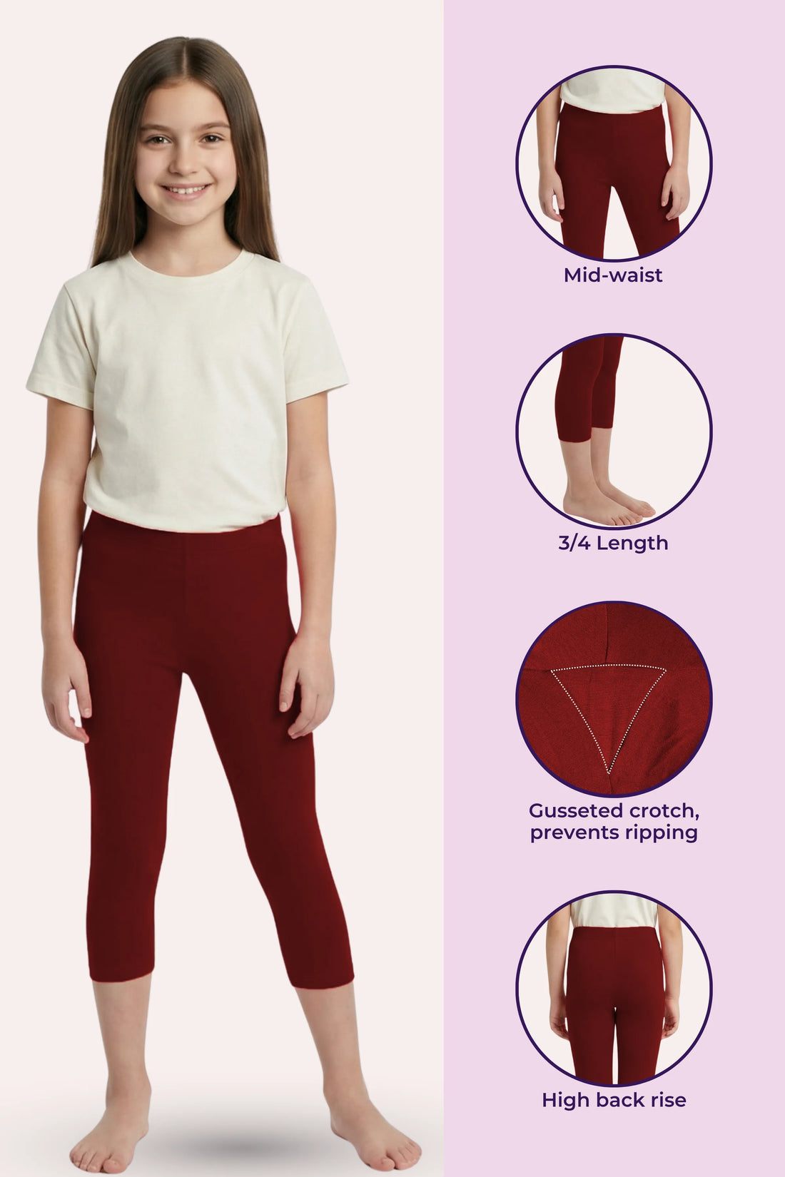 cropped leggings for teen girls- product image -Maroon