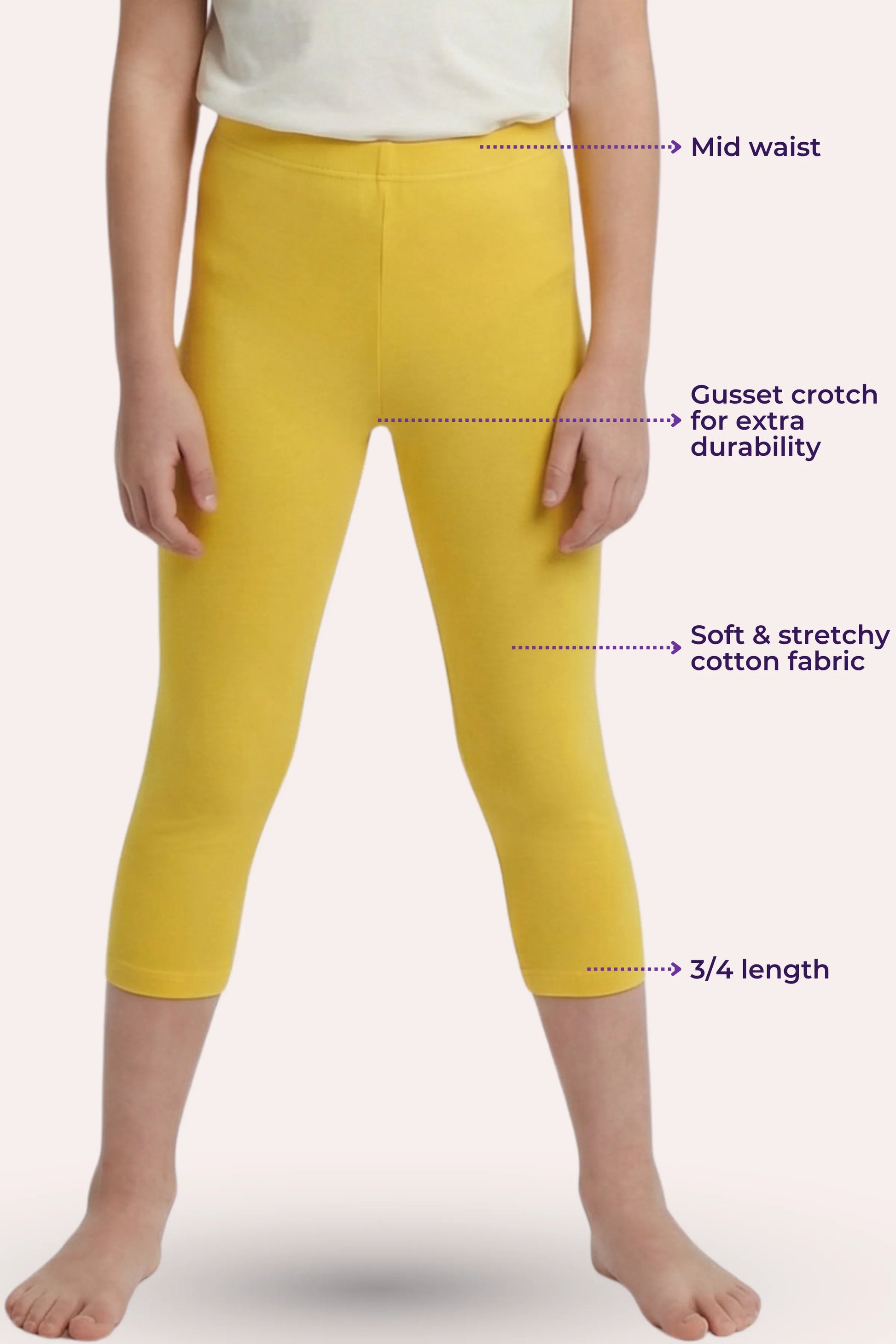 Yellow Short Leggings For Teen Girls
