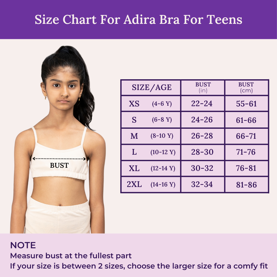 Size Chart For Adira Bra For Teens 