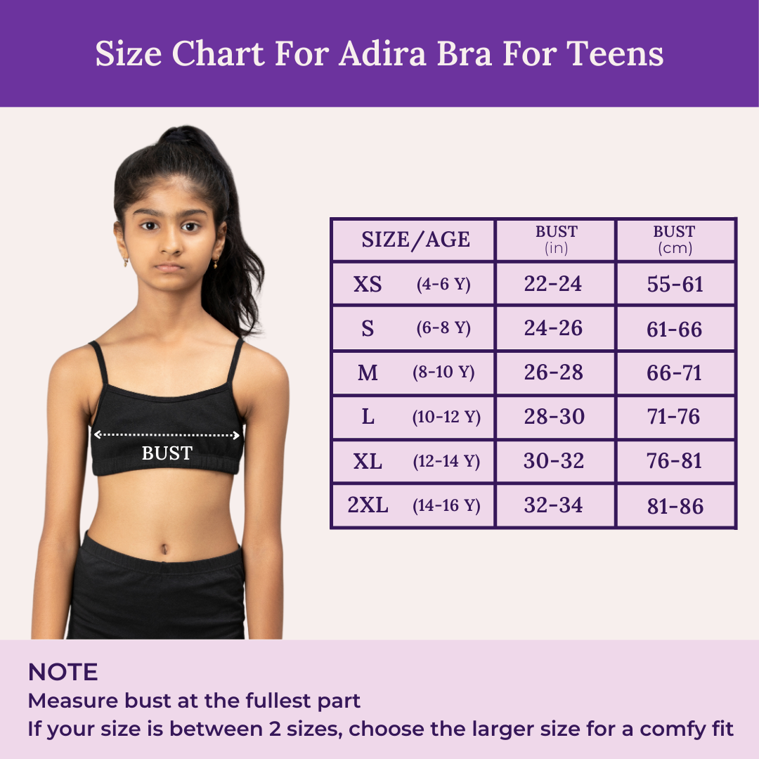 Size Chart For Adira Bra For Teens 