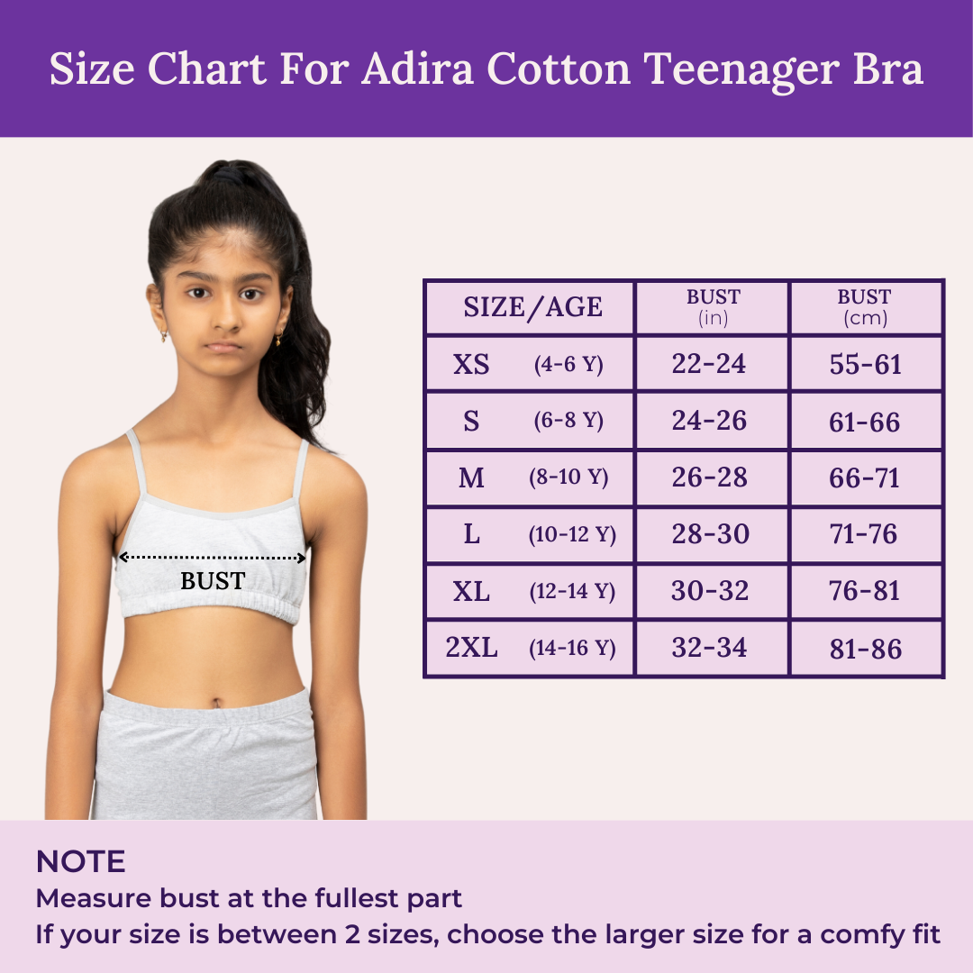 Size Chart For Adira Cotton Teenager Bra 
