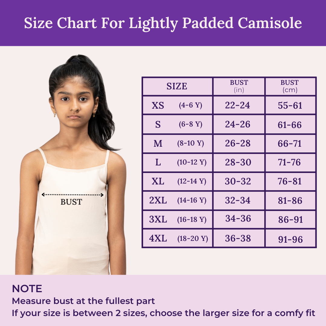 Size Chart For Adira Lightly Padded Camisole