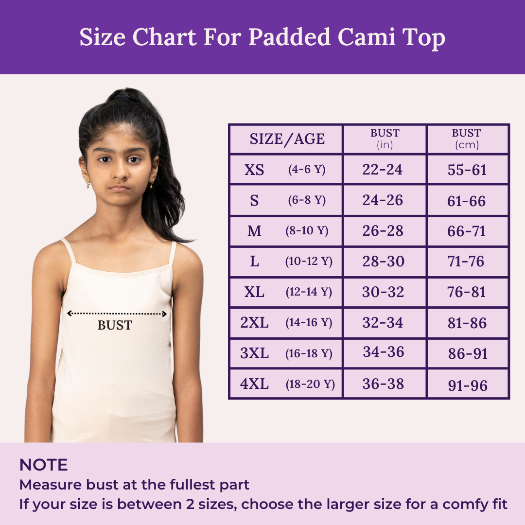 Size Chart For Adira Padded Cami Top