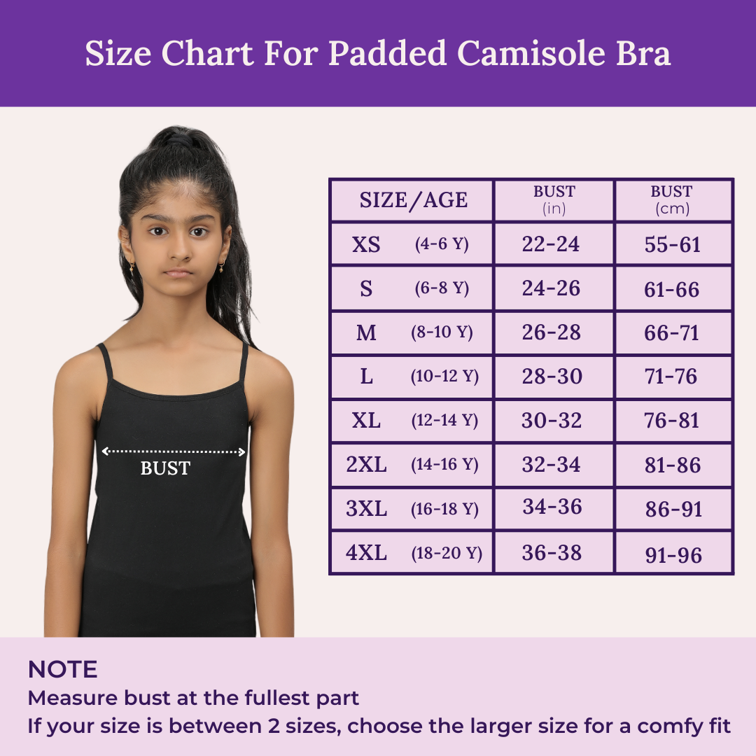 Size Chart For Adira Padded Camisole Bra