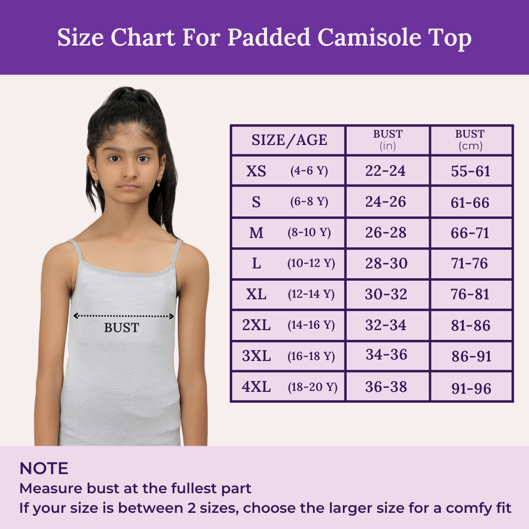 Size Chart For Adira Padded Camisole Top