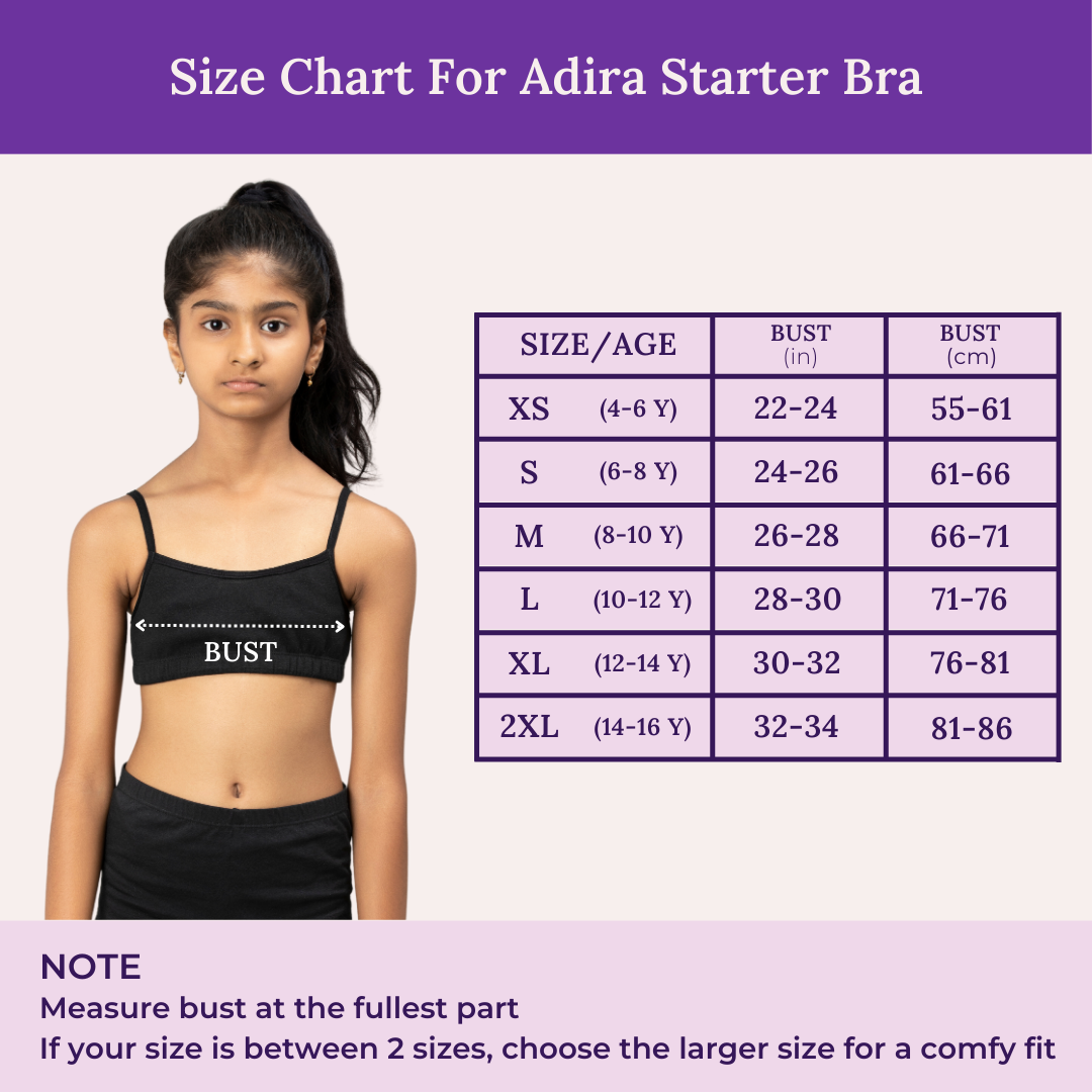 Size Chart For Adira Starter Bra 