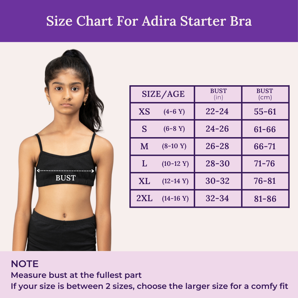 Size Chart For Adira Starter Bra 